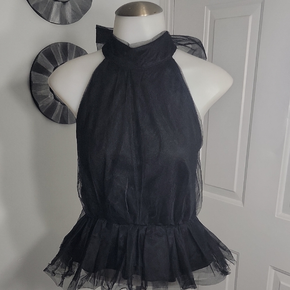 Lulus Flirty Fashionista Attitude Black Tulle Tiered Peplum Halter Top